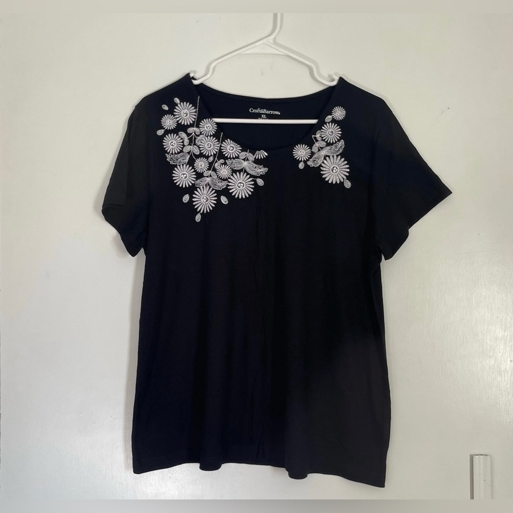 Croft & Barrow Black Embroidered Top